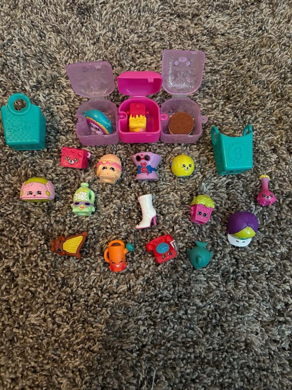 Large Shopkins Mini Figures Lot with Baskets and Collector Cases Mixed Seasons